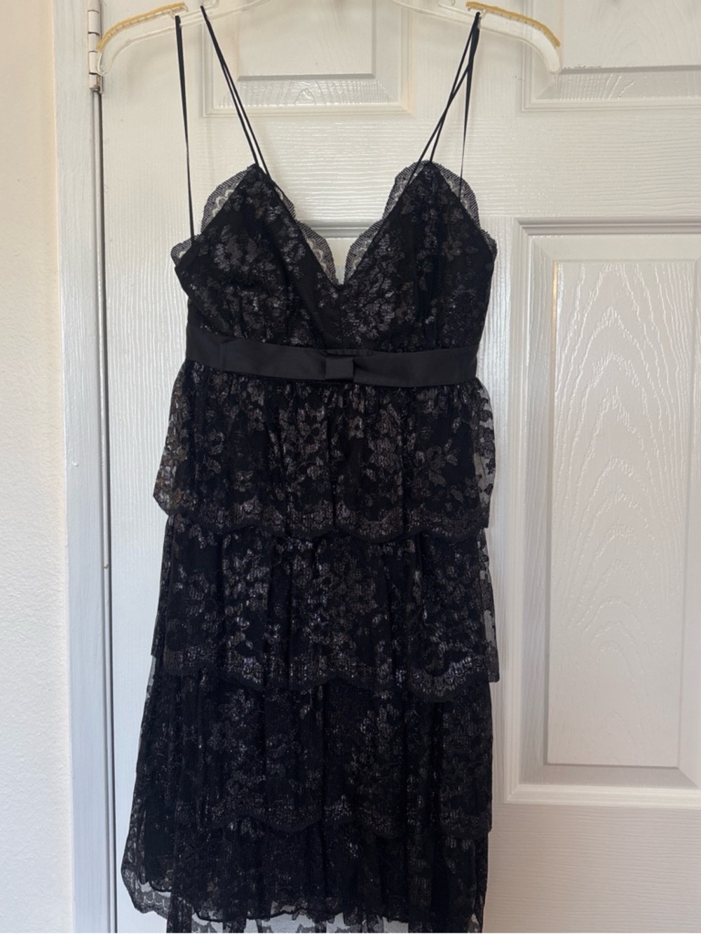 Express Black Lace Tiered Spaghetti-Strap Mini Dress